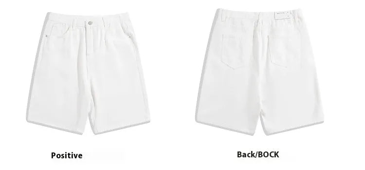 Men's light blue denim casual shorts with a straight-leg cut and mid-waist design on a hanger.