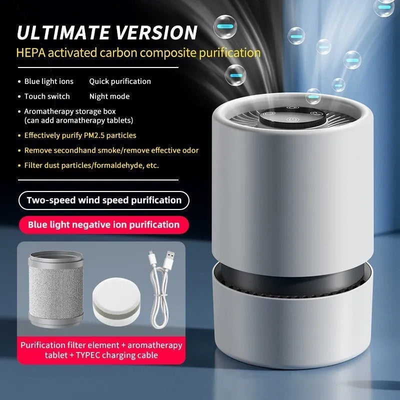 White desktop air purifier with simple design for small room formaldehyde and odour removal