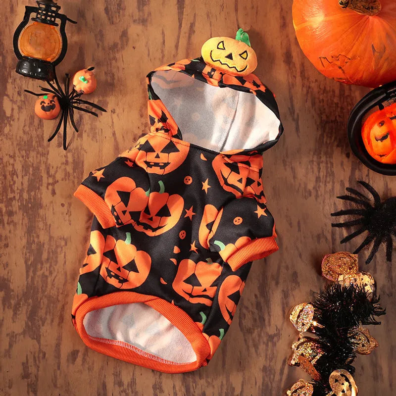 Crystal velvet pet Halloween costume in pumpkin skirt and sweater styles for small dogs and cats