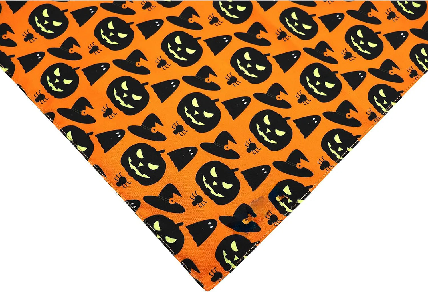 Black and orange reversible Halloween dog bandana with pumpkin and spider web patterns