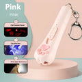 USB rechargeable cat teaser pen light with colourful LED and feather attachment in pink, cream, or blue