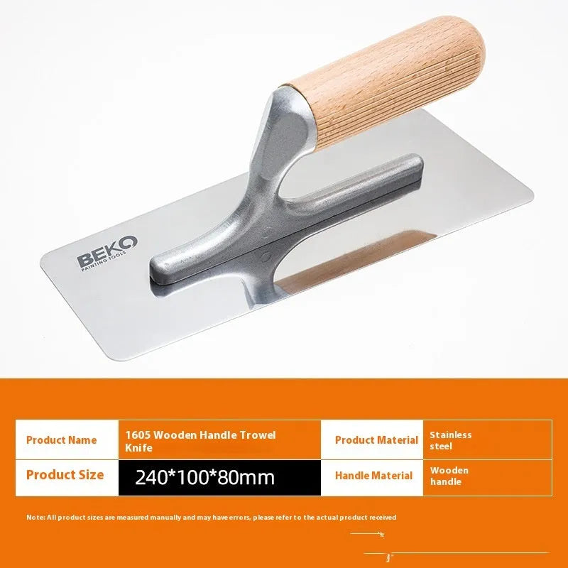 Stainless steel blade putty scraper with wooden handle for floor and wall cement work
