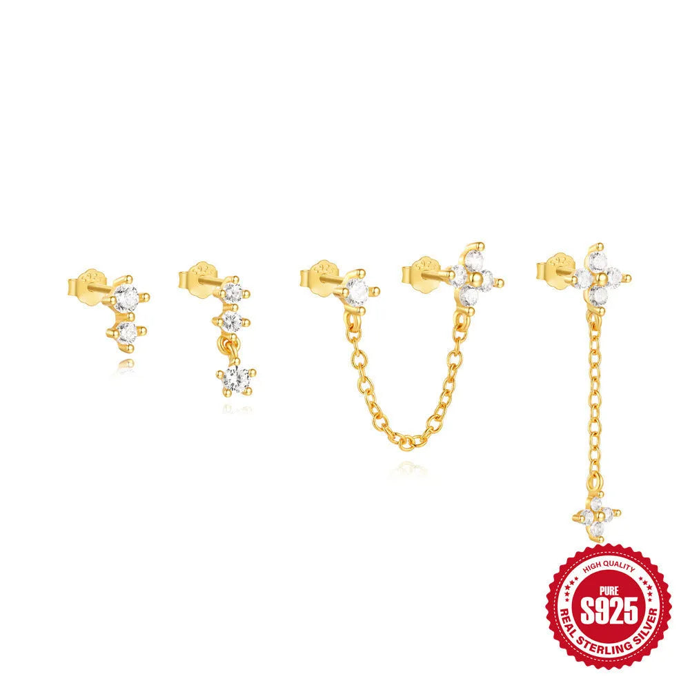 S925 sterling silver clover petal earrings with geometric design and gold tone electroplated finish