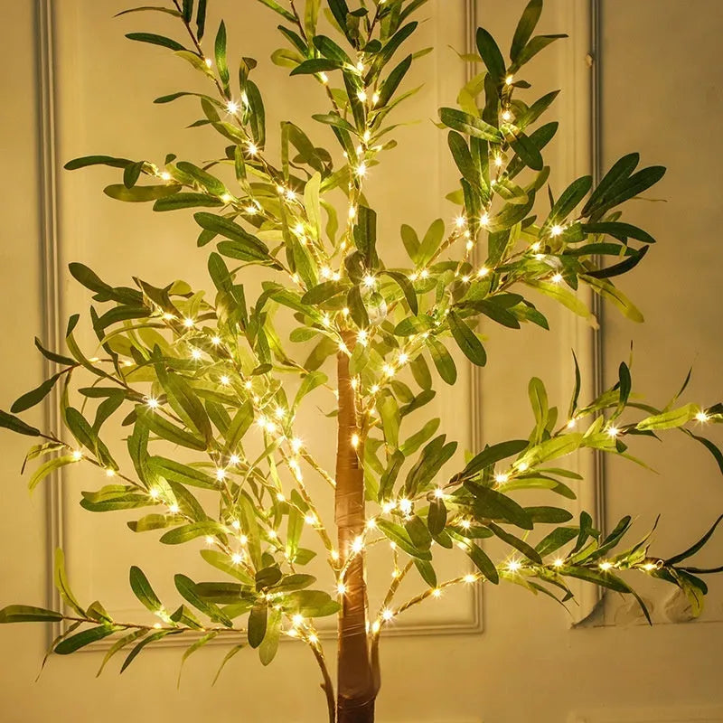 1.8m tall simulation olive leaf tree lamp with warm white LED lights for courtyard decoration