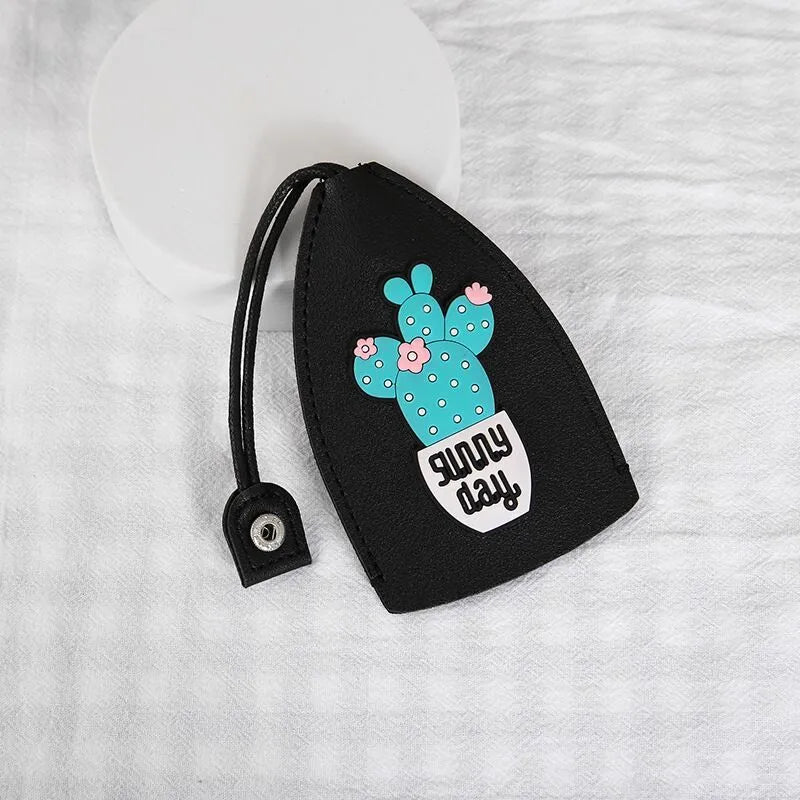 Cartoon-themed PU leather car key case with pull-out mechanism measuring 14x7.5 cm