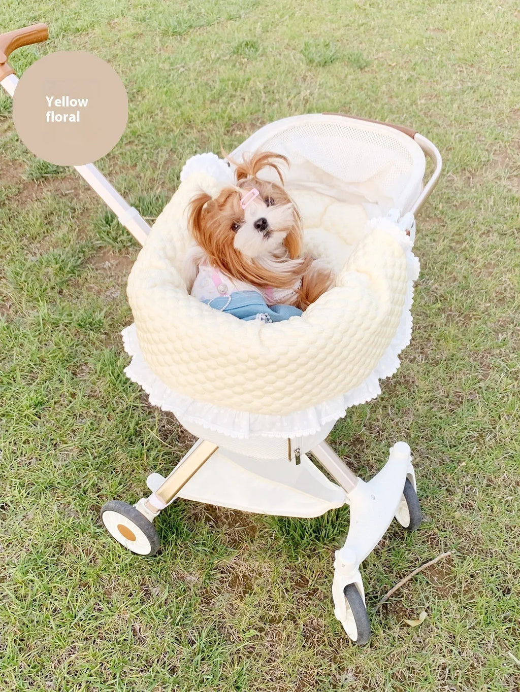 Pet stroller accessory set showing cotton towel, cushion and pillow in blue green apple colour