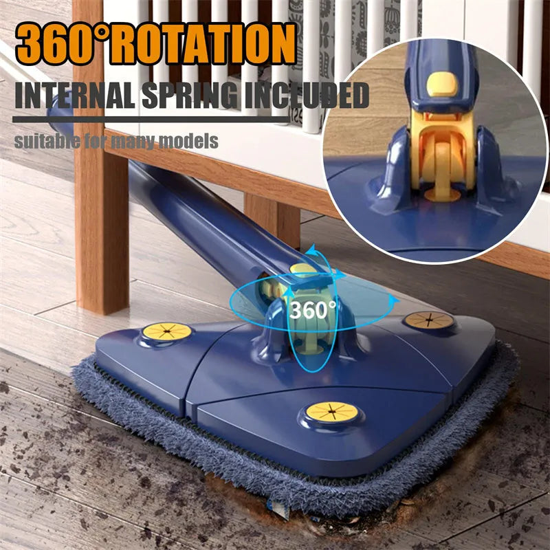 Extendable triangle cleaning mop with 360-degree rotating head and stainless steel pole