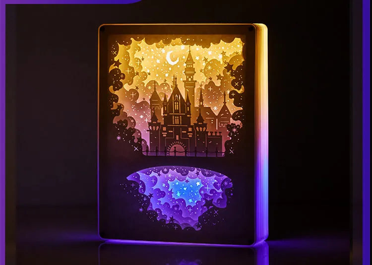 Modern USB bedside night light with three-dimensional paper carving design and remote control