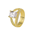Gold-coloured geometric women's copper ring with a square zircon stone.