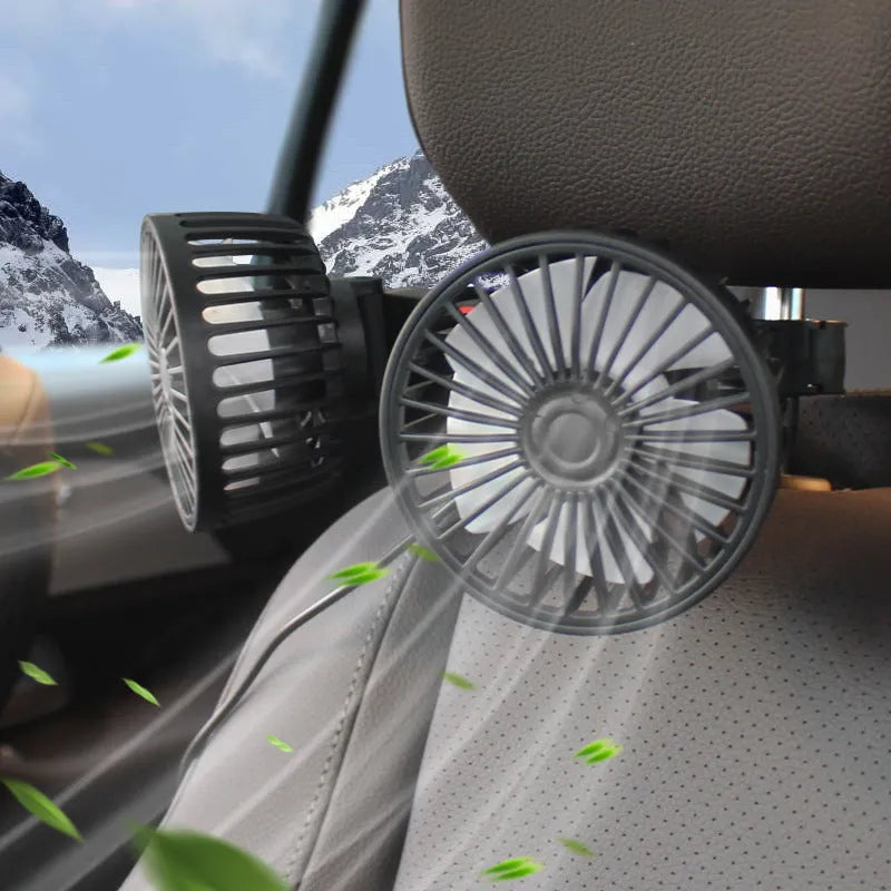 Black car USB rear pillow single head fan with adjustable wind control and USB power connection