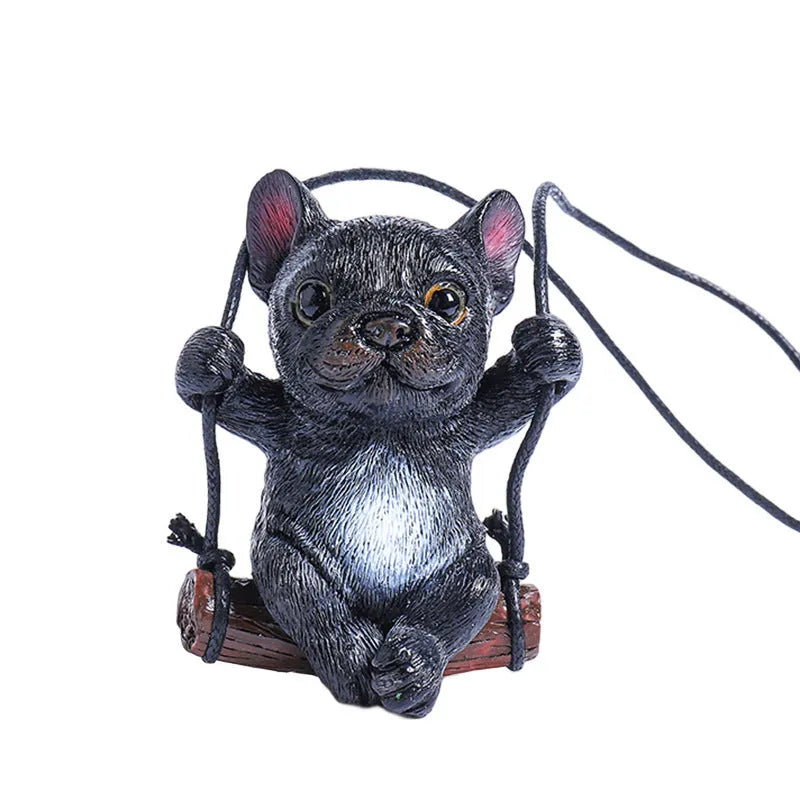 Resin cartoon bulldog car hanging ornament for a rearview mirror in various colours.