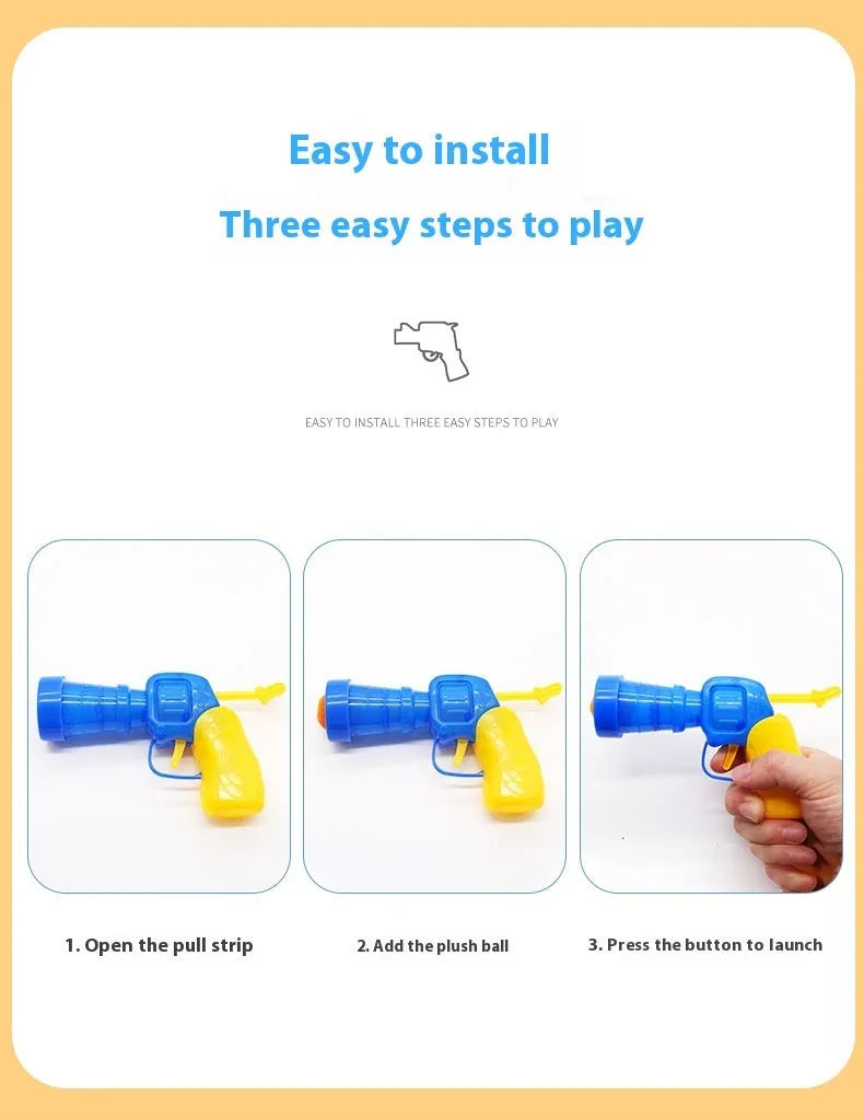 Plush ball shooting pet toy with launch gun and multiple soft balls for dogs and cats