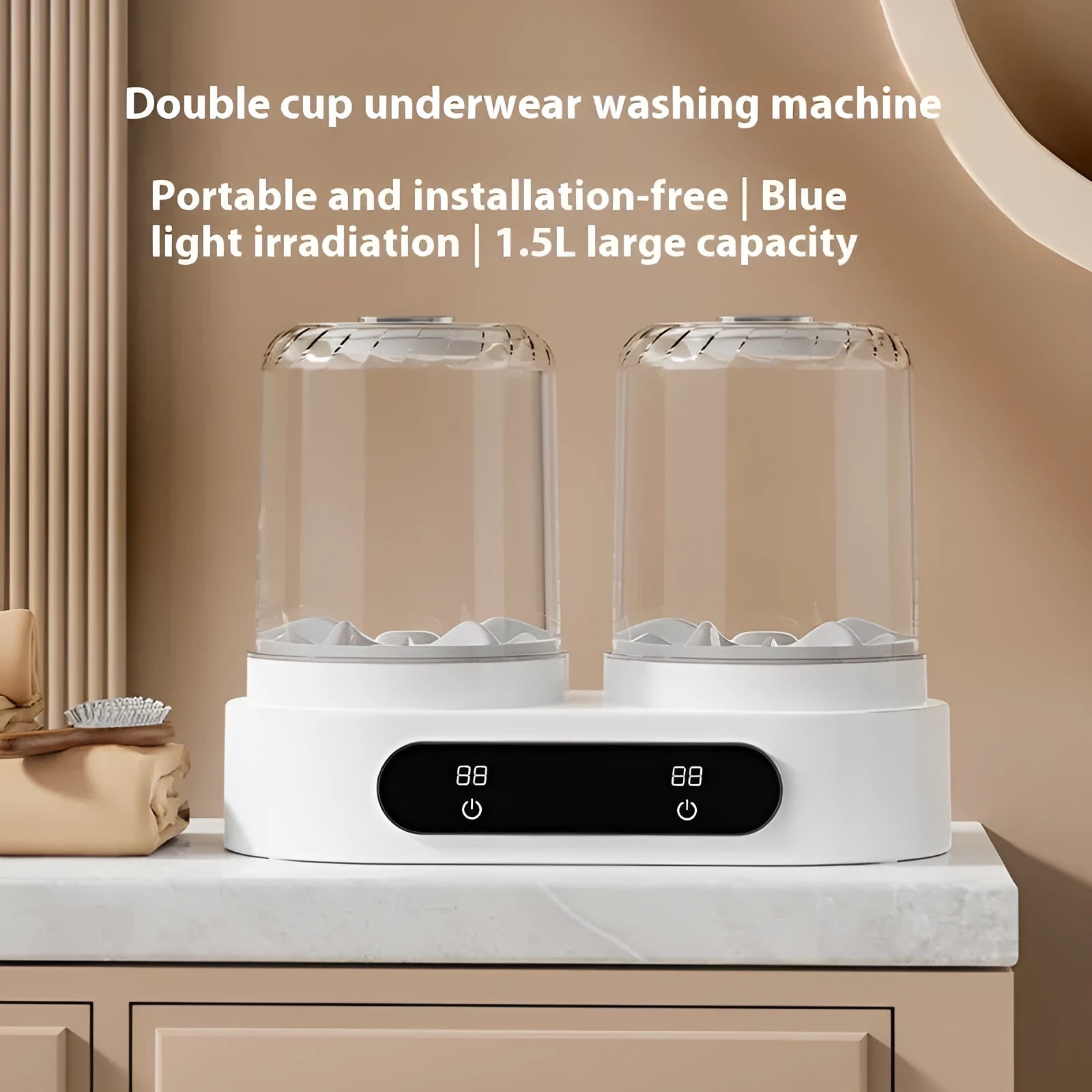 White mini washing machine with double bucket design and USB power connection