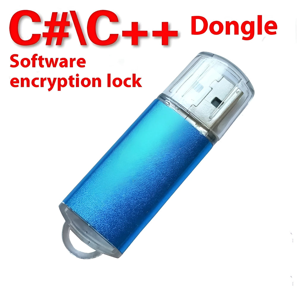 Programmable software encryption USB dongle with metal shell in various colours.