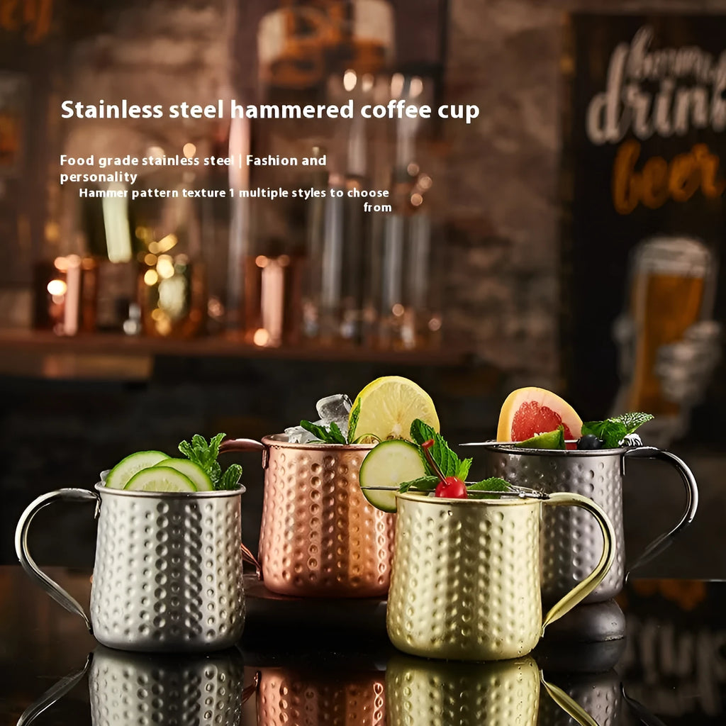 Stainless steel Moscow Mule copper plated glass cup in silver, gold, rose gold or black finish.