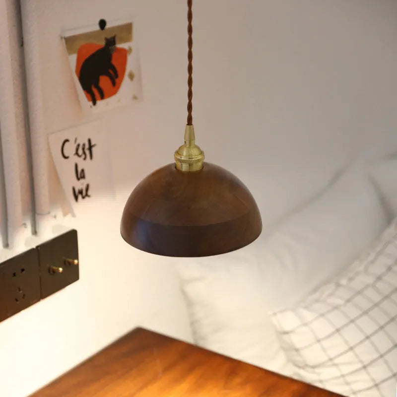 Black walnut and copper single-head droplight chandelier with E27 fitting