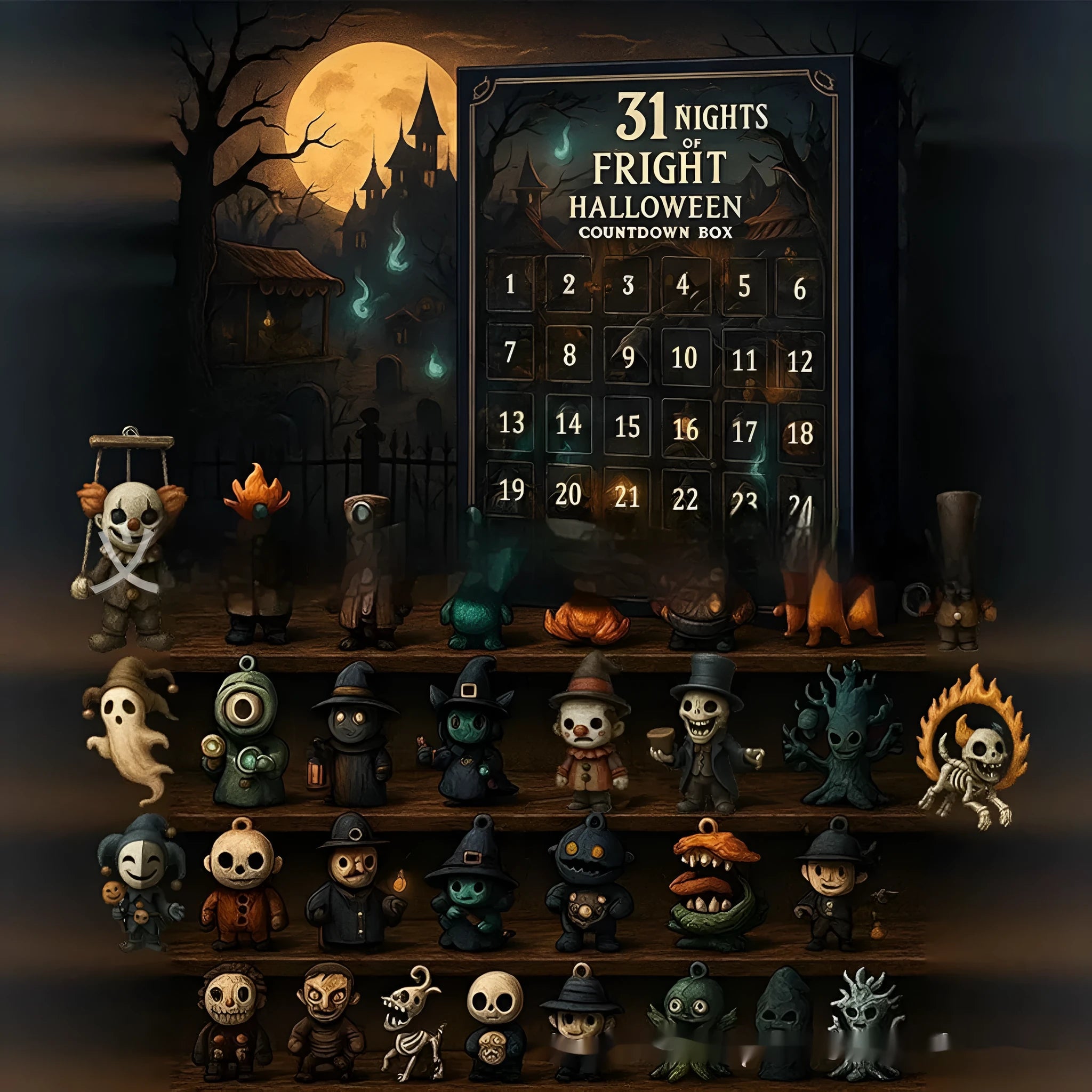 Halloween horror blind box advent calendar countdown box in plastic and resin