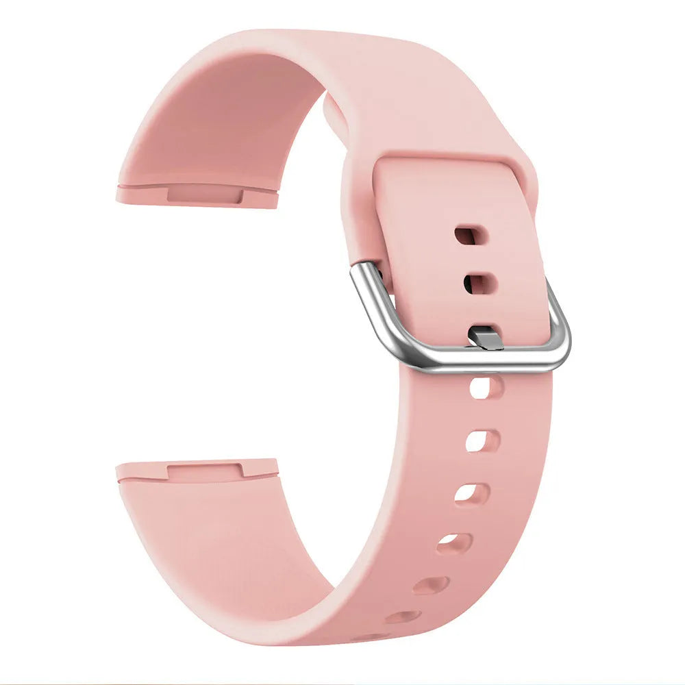 Solid colour silicone strap with silver buckle for Fitbit Versa 3 and Sense 2 smartwatches
