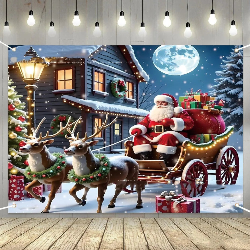 Santa Claus Christmas banner with gift design measuring 210 by 150 cm