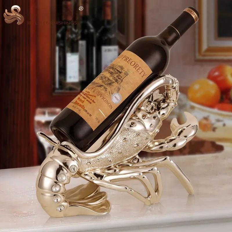 Lobster-shaped resin wine rack in rose gold or elegant silver metallic finish