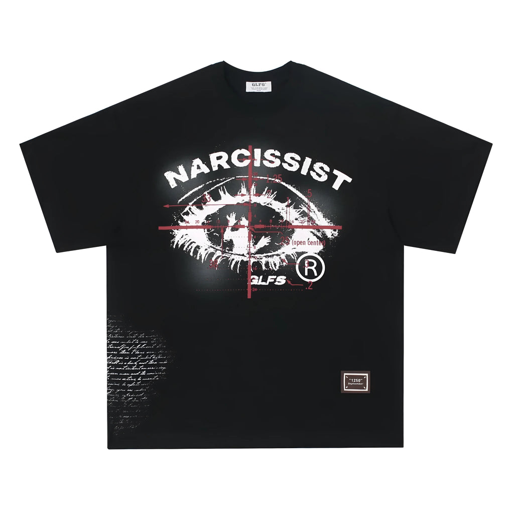 Black and white American retro hip hop gothic t-shirt with letter print pattern pure cotton short sleeve teen streetwear
