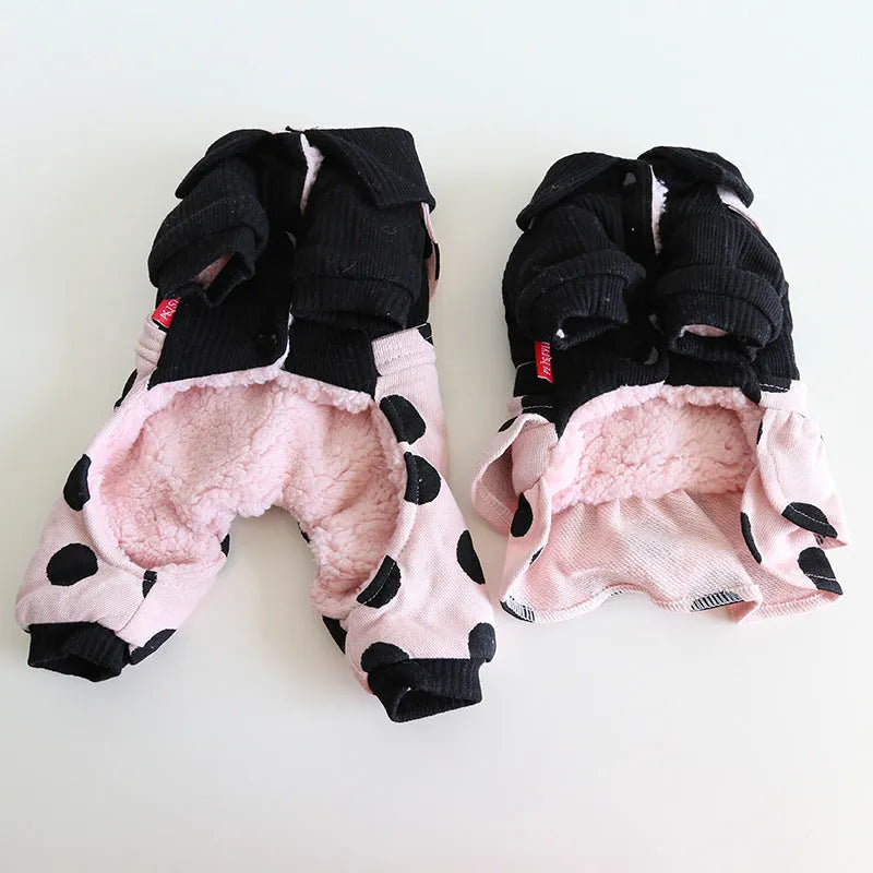 Pet clothing with lapel shoulder straps in couple design, available in four-legged and skirt styles