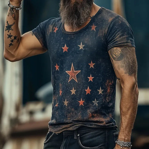 Short sleeve T-shirt with a 3D creative pattern and art retro design in a loose fit