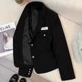Women's black polyester short suit coat with loose fit and side pockets