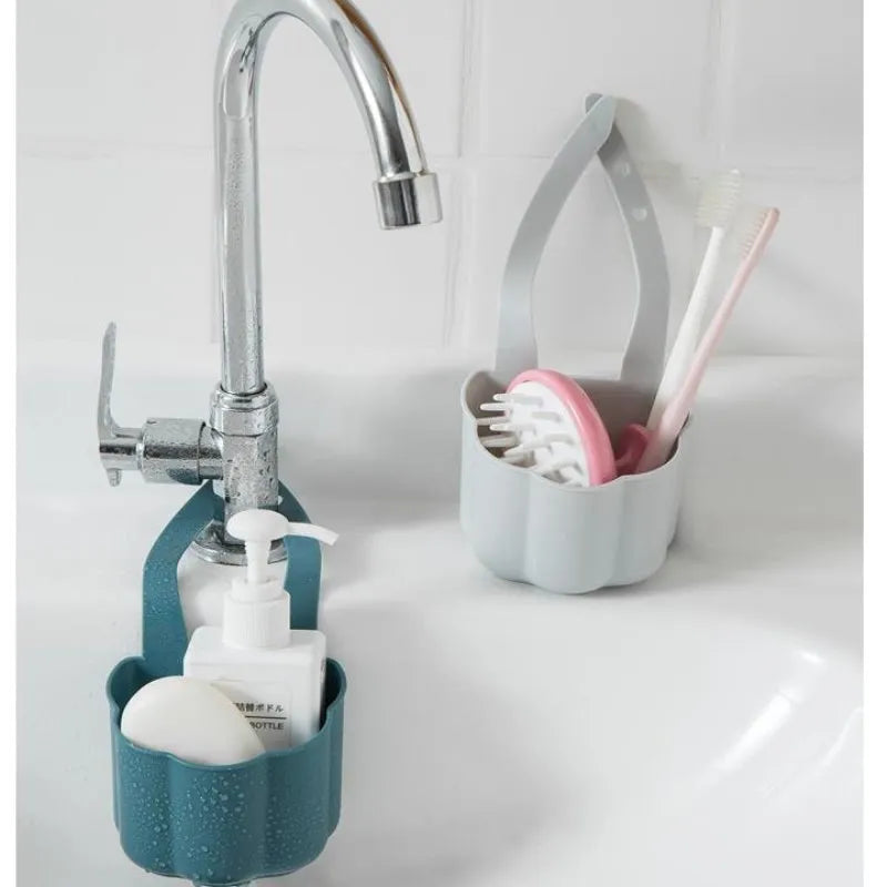 Nordic style plastic sink drain basket in dark blue measuring 20cm by 10cm by 7.5cm