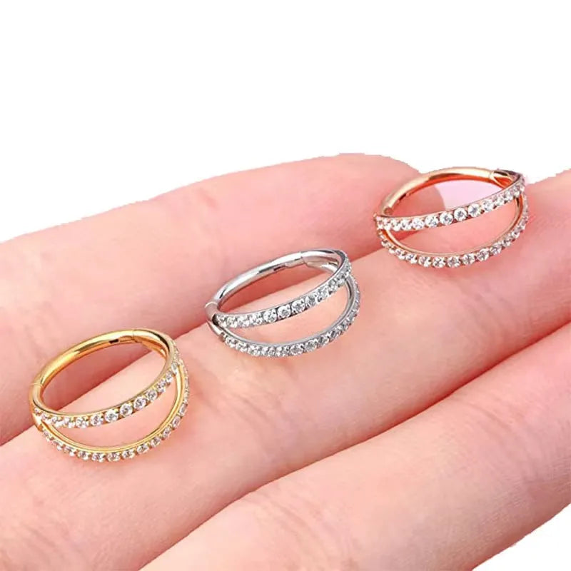 G23 titanium alloy lip nose ring with zircon diamond coating in steel colour and gold colour options