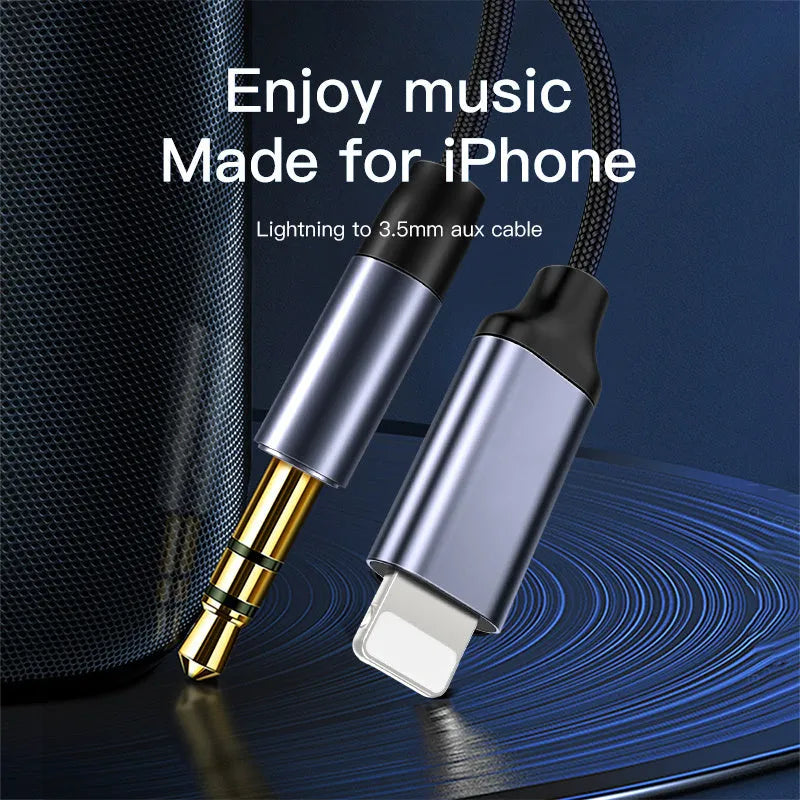 Nylon braided audio cable with silver-plated connectors in Black or Silver, showing length options.