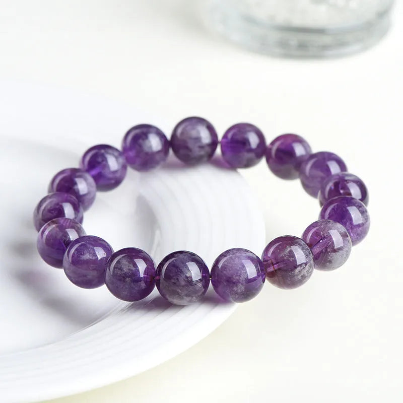 Snow Mountain purple amethyst crystal bracelet with geometric Ruyi design and scattered beads