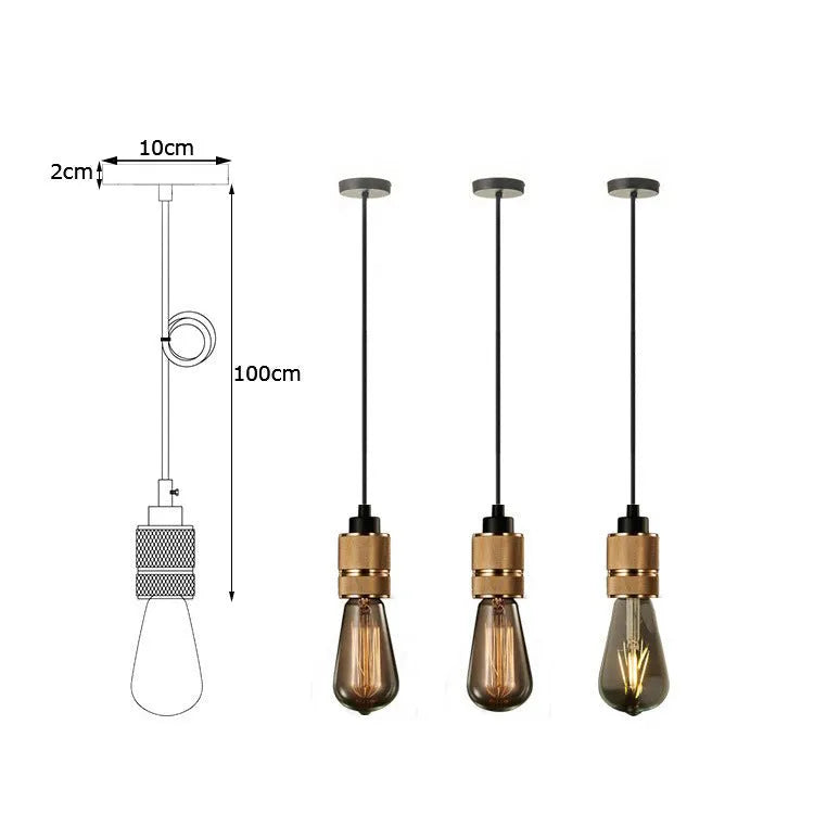 Retro DIY ceiling light chandelier assembly with braided cord in gold finish