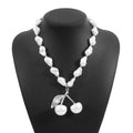 Women's adjustable geometric cherry fruit pearl necklace in gold or white K colour