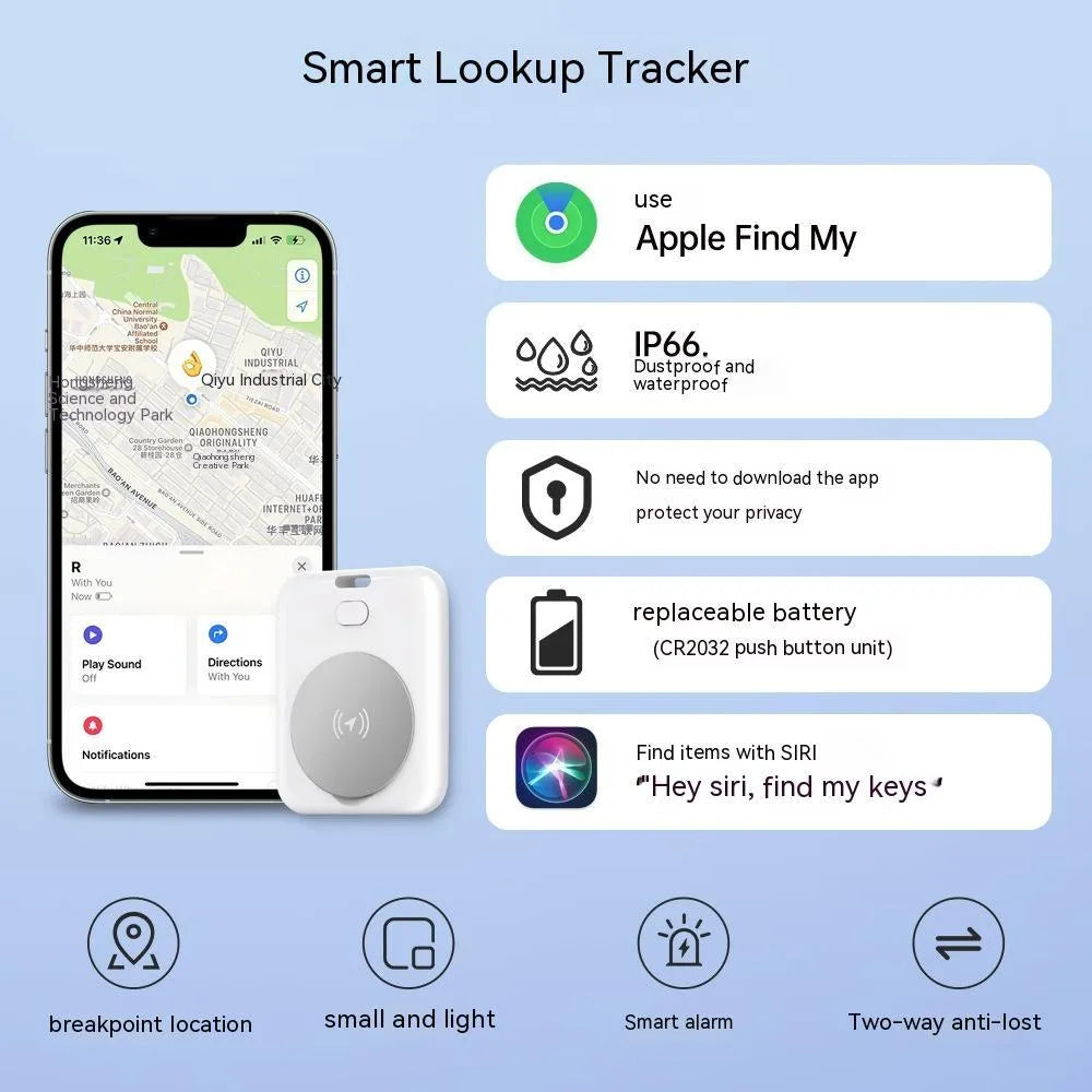 White ABS plastic pet tracking device showing portable attachment method