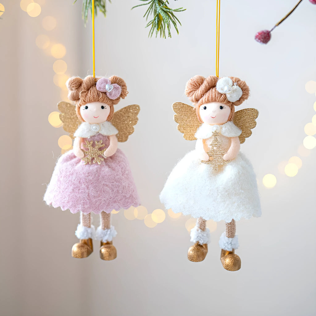 Christmas angel wings plush pendant decorative hanging ornament in pink or white colour with cloth material