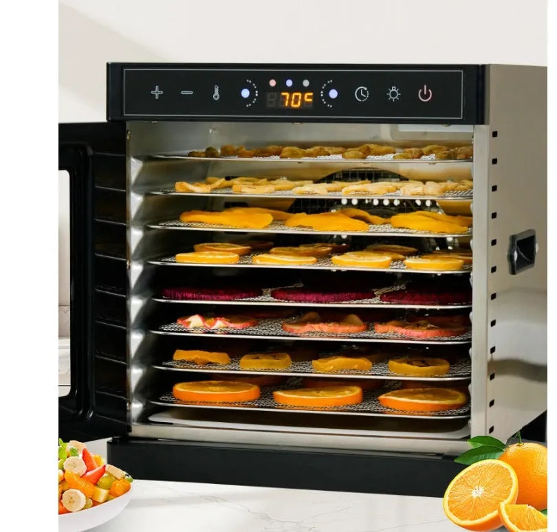 Stainless steel fruit dehydrator with 6 or 8 layers and LED panel for drying food