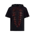 Black men's hooded short-sleeved T-shirt with loose fit and all-over sequins decoration.