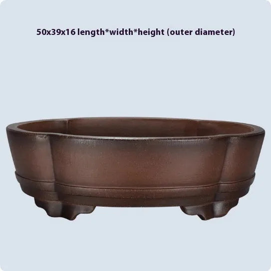 Purple clay bonsai pot with classical antique design measuring 50cm long by 39cm wide