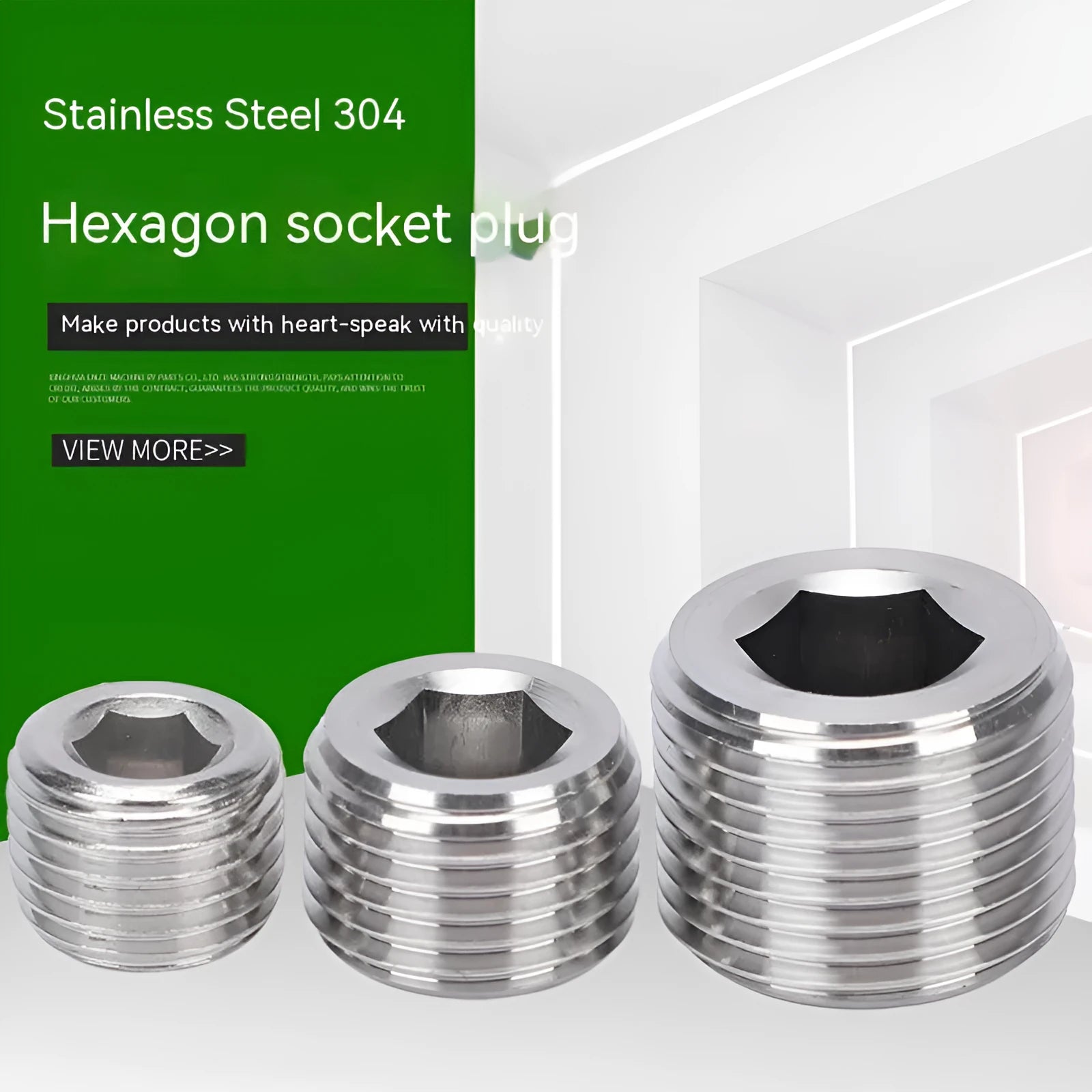304 stainless steel hexagonal pipe plug with 3/8 inch thread for bulkhead fittings
