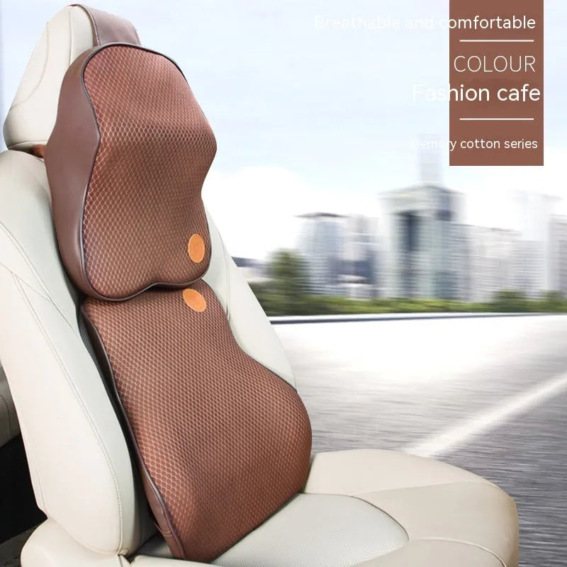 Memory foam car headrest pillow and lumbar support set in black colour option