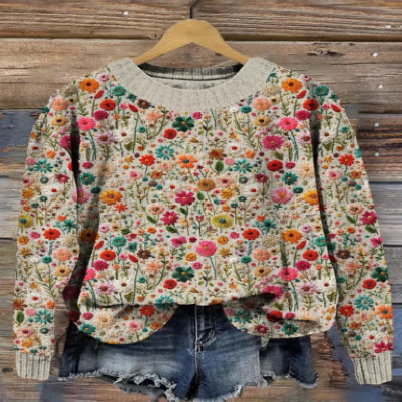 Little Flower digital printed round neck sweater in a colour from the YPM935 series.