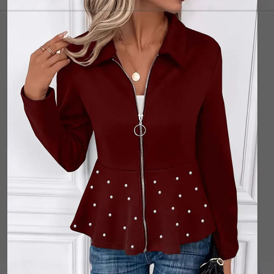 Women's loose fit coat with beaded zipper and ruffle hem in regenerated cellulose fibre blend