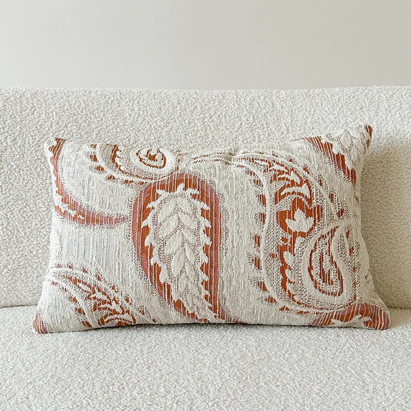 American-style jacquard paisley cushion cover with plant and flower design in amber colour