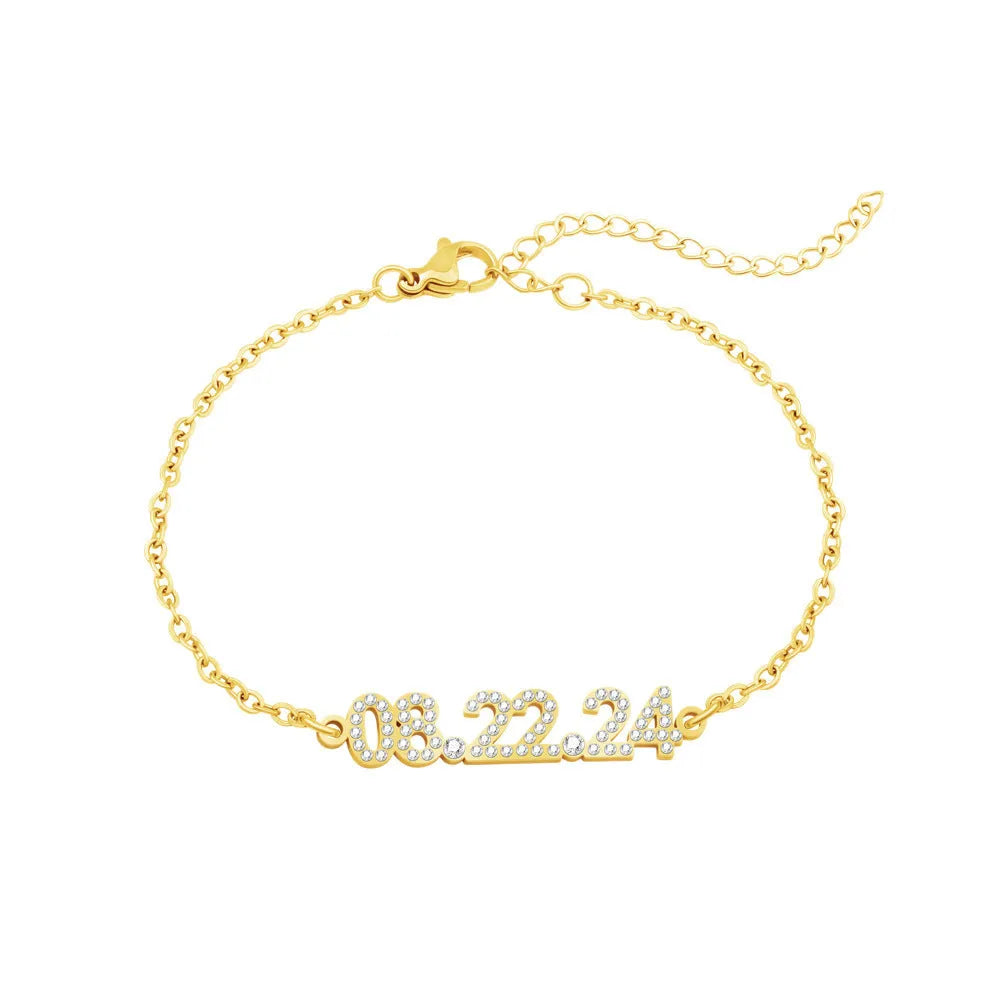 Stainless steel diamond studded digital bracelet or necklace in gold rose gold and steel color options