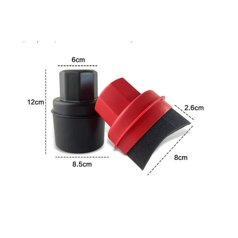 Hand-held car tyre polishing sponge brush with black high-density sponge and a grey PP handle, shown with a separate white lid.