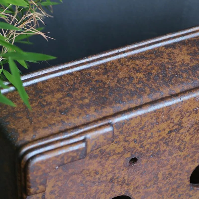 Purple sand rectangular bonsai pot with five-line basin design for pine or cypress trees.