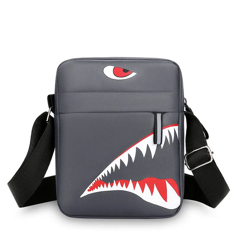 Men's small Oxford cloth crossbody bag with animal print pattern in black, grey, or green