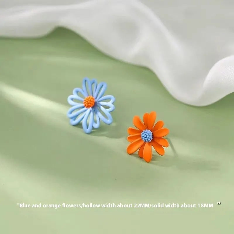 Little Summer alloy flower stud earrings in blue orange, white green, or yellow white colour combinations