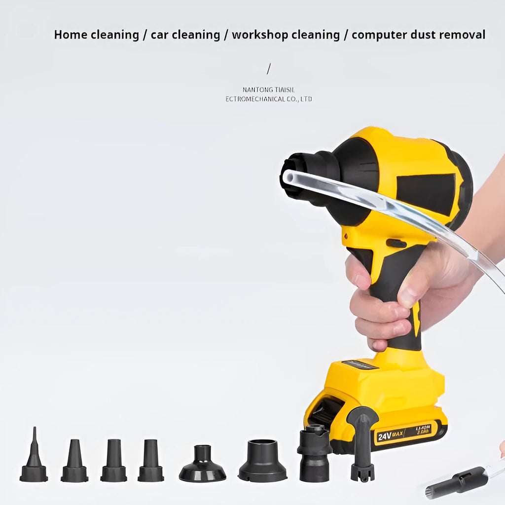 Yellow cordless dust gun with 680W power for office and household cleaning applications